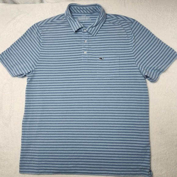 Vineyard Vines Edgartown Polo Shirt Mens Large Blue Stripe Pima Cotton Stretch - Picture 2 of 12